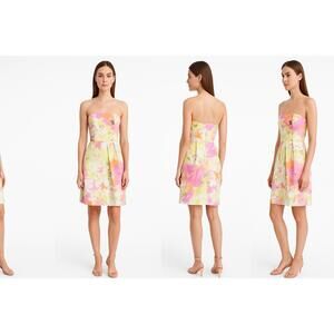 J.Crew Pink Floral Pleated Strapless Dress Preppy A-line Pink Yellow Womens 0